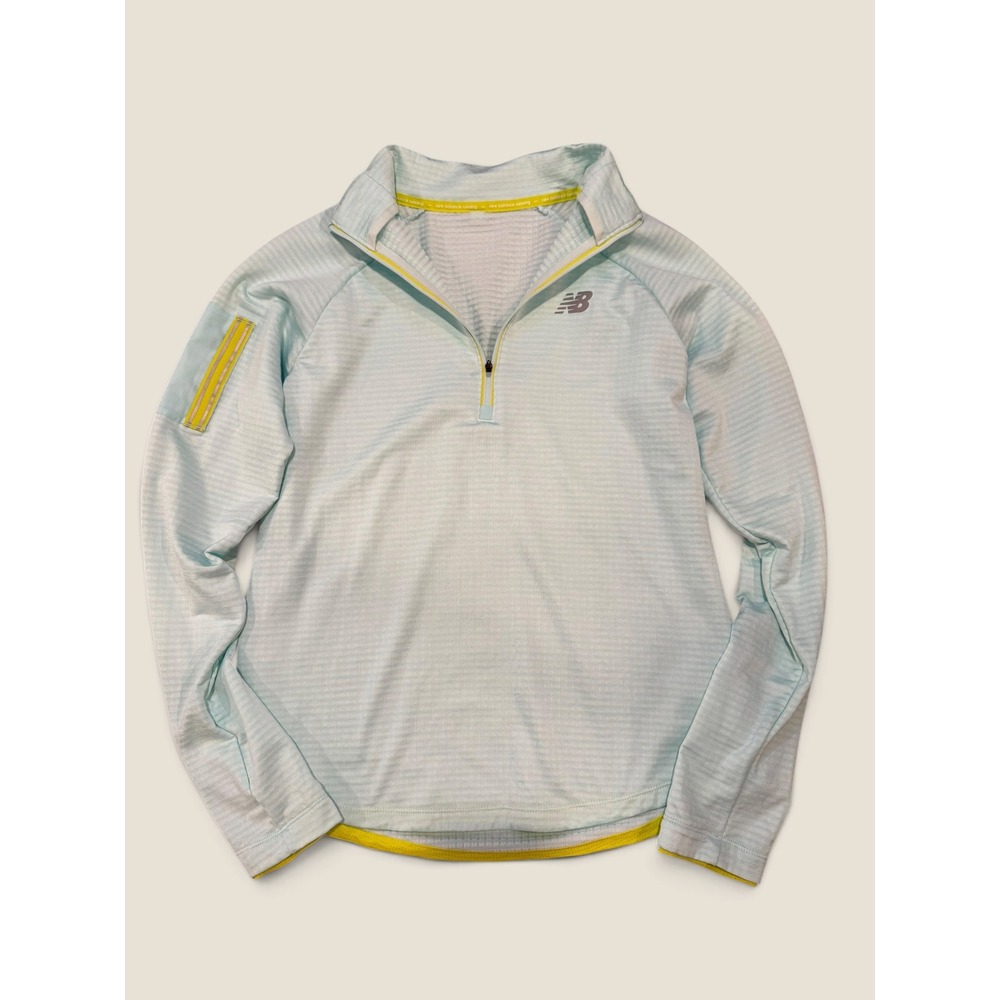 New Balance Womens NB Heat Quarter Zip Running Pullover Blue Lime Green Size M